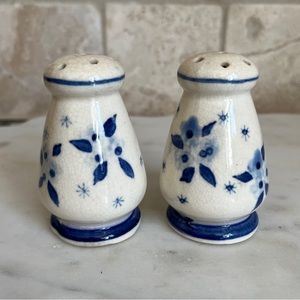 Vintage Made in Japan Blue White Salt Pepper Shakers with Crazing